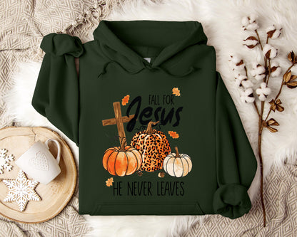 Fall For Jesus He Never Leaves Hoodie