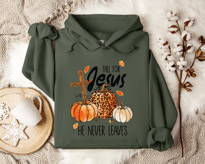 Fall For Jesus He Never Leaves Hoodie