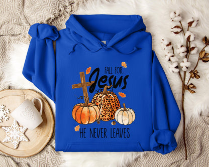 Fall For Jesus He Never Leaves Hoodie