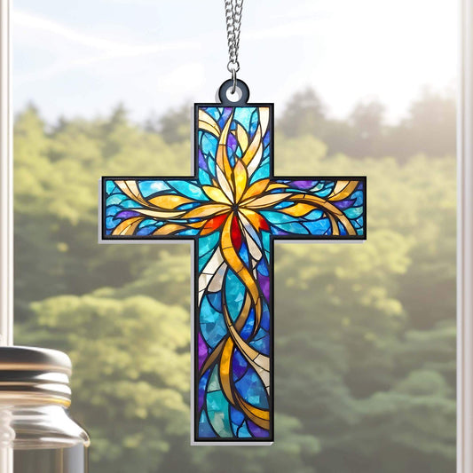 Christian Cross Suncatcher Hanging Sign