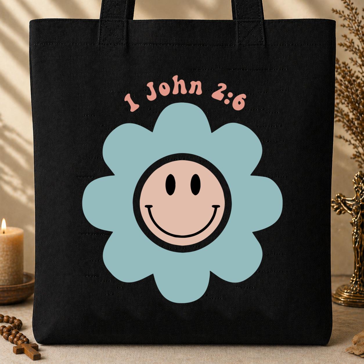 Flower Smiley 1 John 2.6 Tote Bag