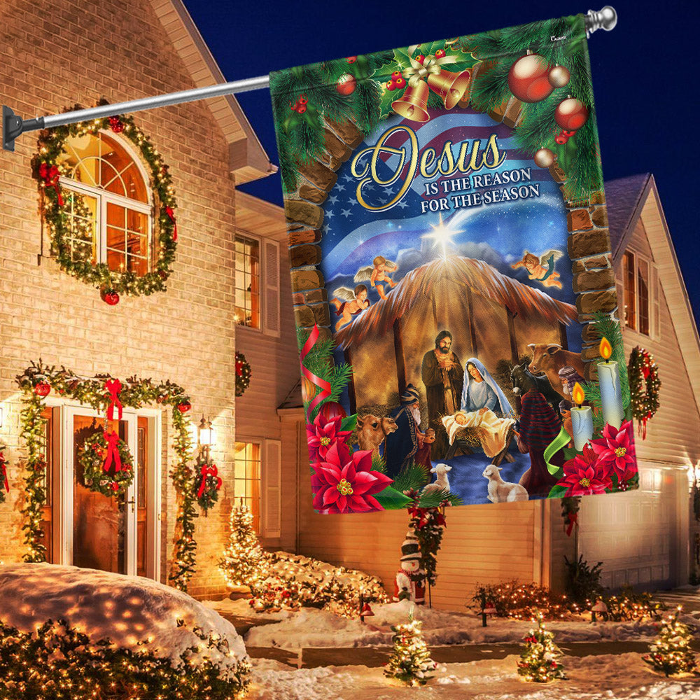 Nativity of Jesus Christmas Flag Jesus Is The Reason For The Season Flag