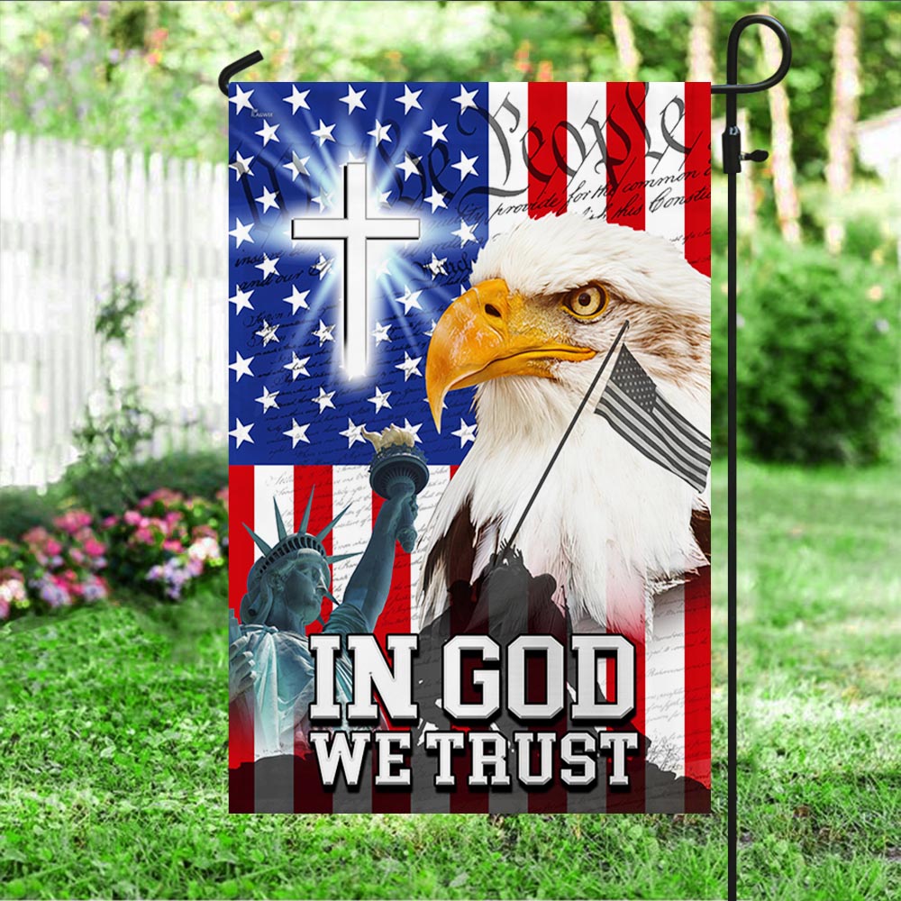 Veterans Day Flag - In God We Trust, We The People, Christian Cross American Eagle Flag