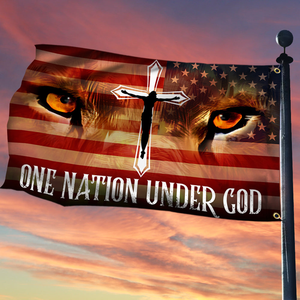 Jesus Lion Eyes Grommet Flag One Nation Under God
