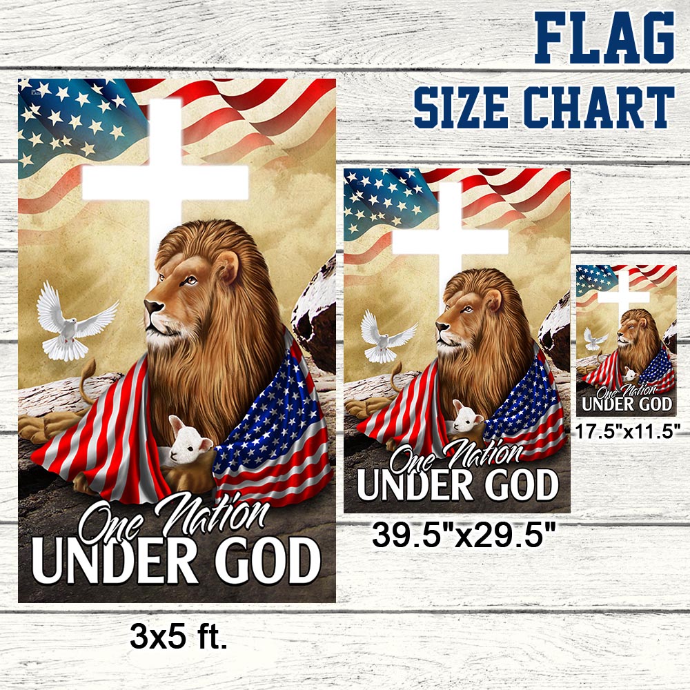 One Nation Under God Lion Lamb Christian Cross Flag