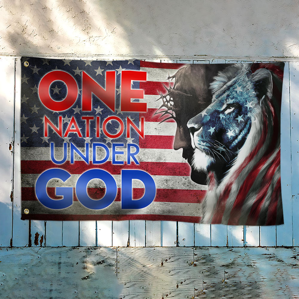 Lion King Jesus Christ Grommet Flag One Nation Under God