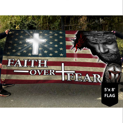 Faith Over Fear. Jesus Christian Cross American Flag
