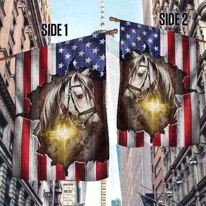 Horse Stand With God Christian Cross American Flag