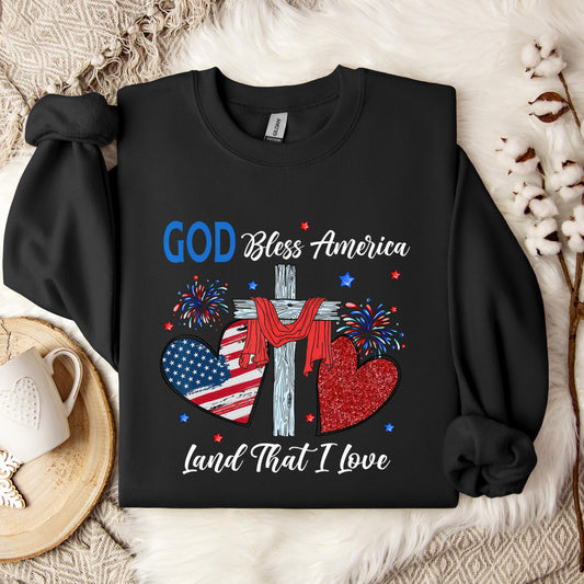 God Bless America Christian Heart Cross Jesus 4th Of July Sweatshirt