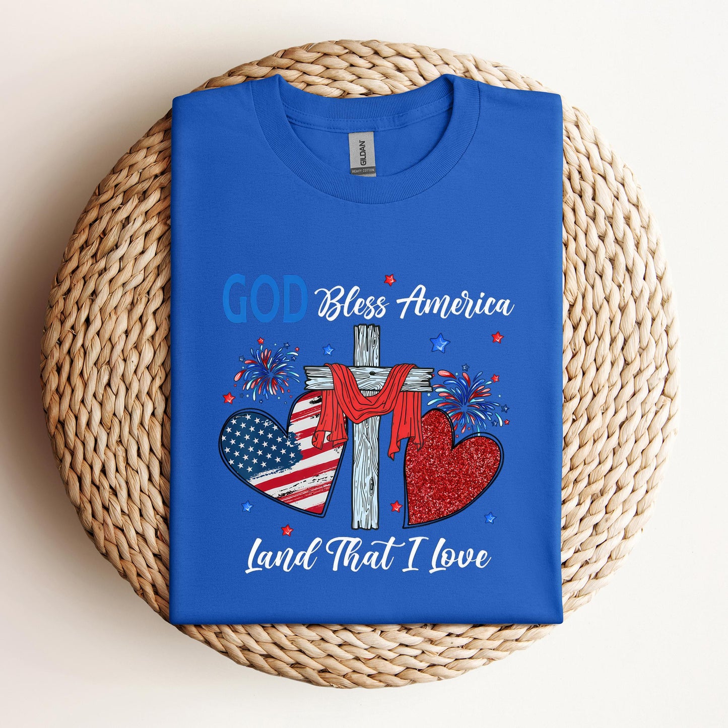 God Bless America Christian Heart Cross Jesus 4th Of July