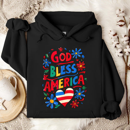 God Bless America Patriotic USA Flag Christian 4th of July Hoodie