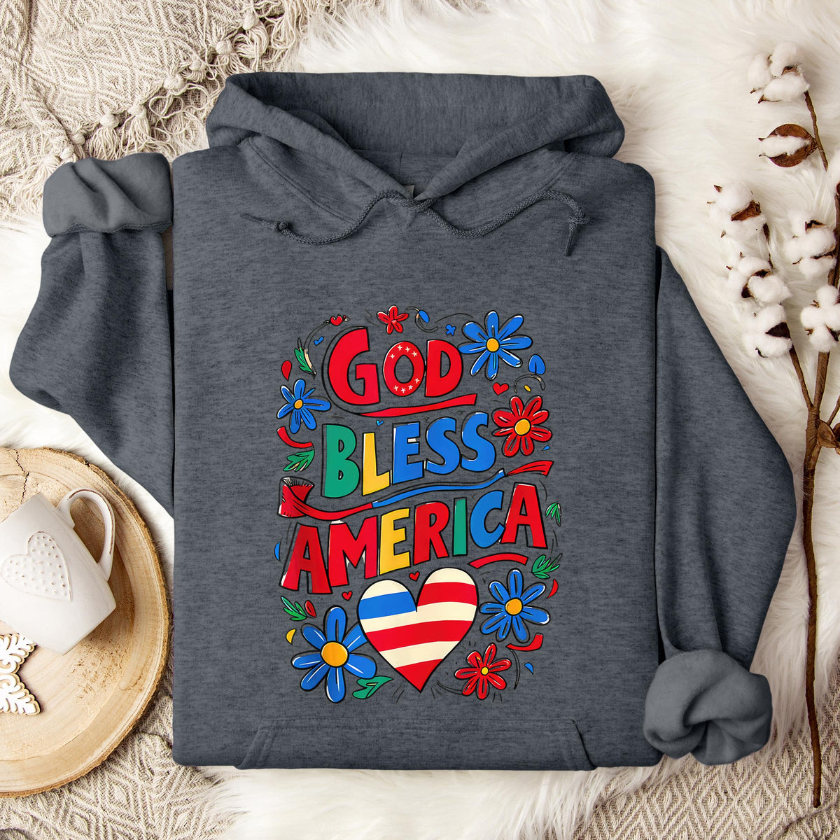 God Bless America Patriotic USA Flag Christian 4th of July Hoodie