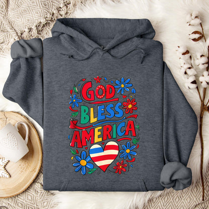 God Bless America Patriotic USA Flag Christian 4th of July Hoodie