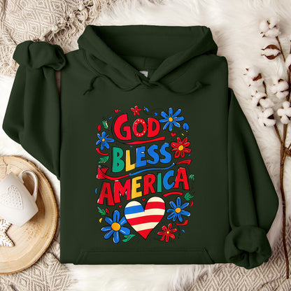 God Bless America Patriotic USA Flag Christian 4th of July Hoodie
