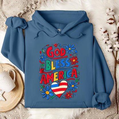 God Bless America Patriotic USA Flag Christian 4th of July Hoodie