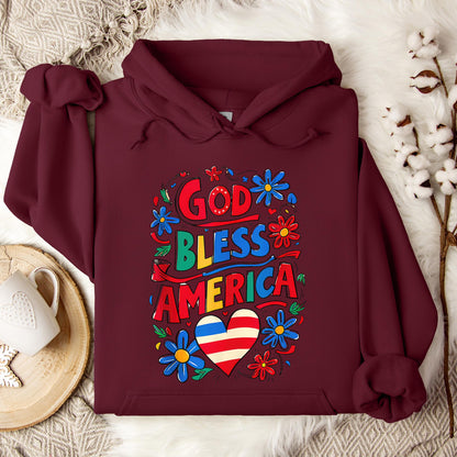 God Bless America Patriotic USA Flag Christian 4th of July Hoodie