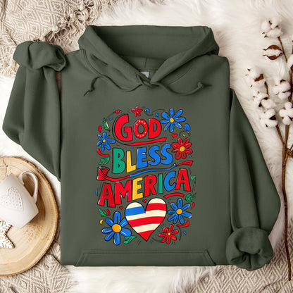 God Bless America Patriotic USA Flag Christian 4th of July Hoodie