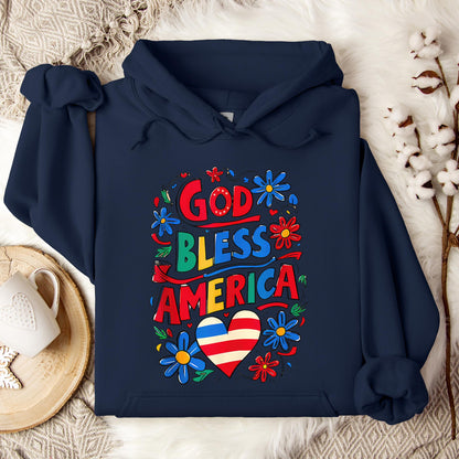 God Bless America Patriotic USA Flag Christian 4th of July Hoodie