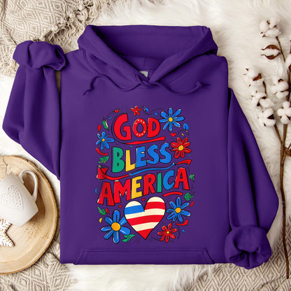 God Bless America Patriotic USA Flag Christian 4th of July Hoodie