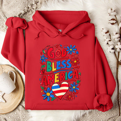 God Bless America Patriotic USA Flag Christian 4th of July Hoodie
