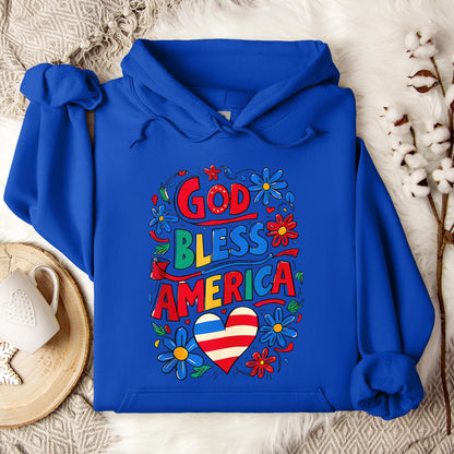 God Bless America Patriotic USA Flag Christian 4th of July Hoodie
