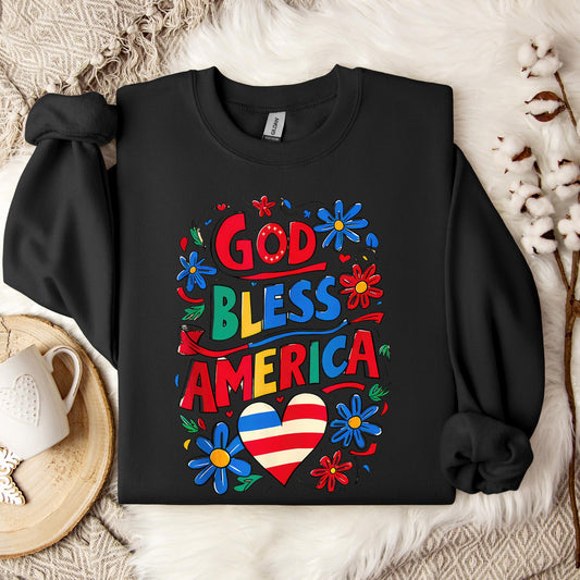 God Bless America Patriotic USA Flag Christian 4th of July Sweatshirt