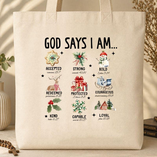 God Says I Am Christmas 01 Tote Bag