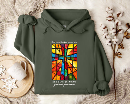 God Turns Broken Pieces Into Masterpieces Hoodie