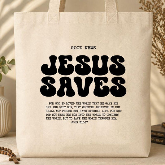 Good News Jesus Saves John 3.16-17 Tote Bag