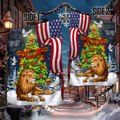 Jesus Christ Cross Lion of Judah Christmas Tree Flag