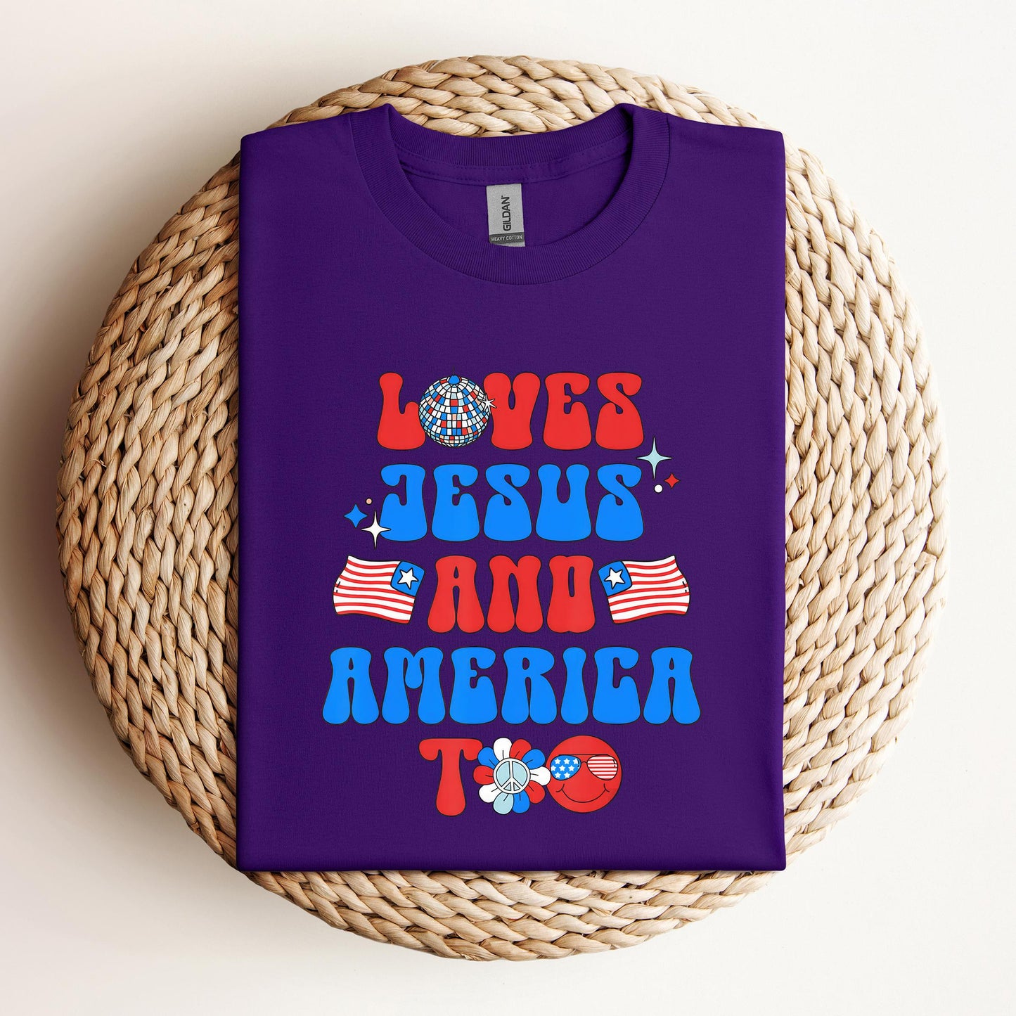 Groovy 70s Retro Loves Jesus and America Too