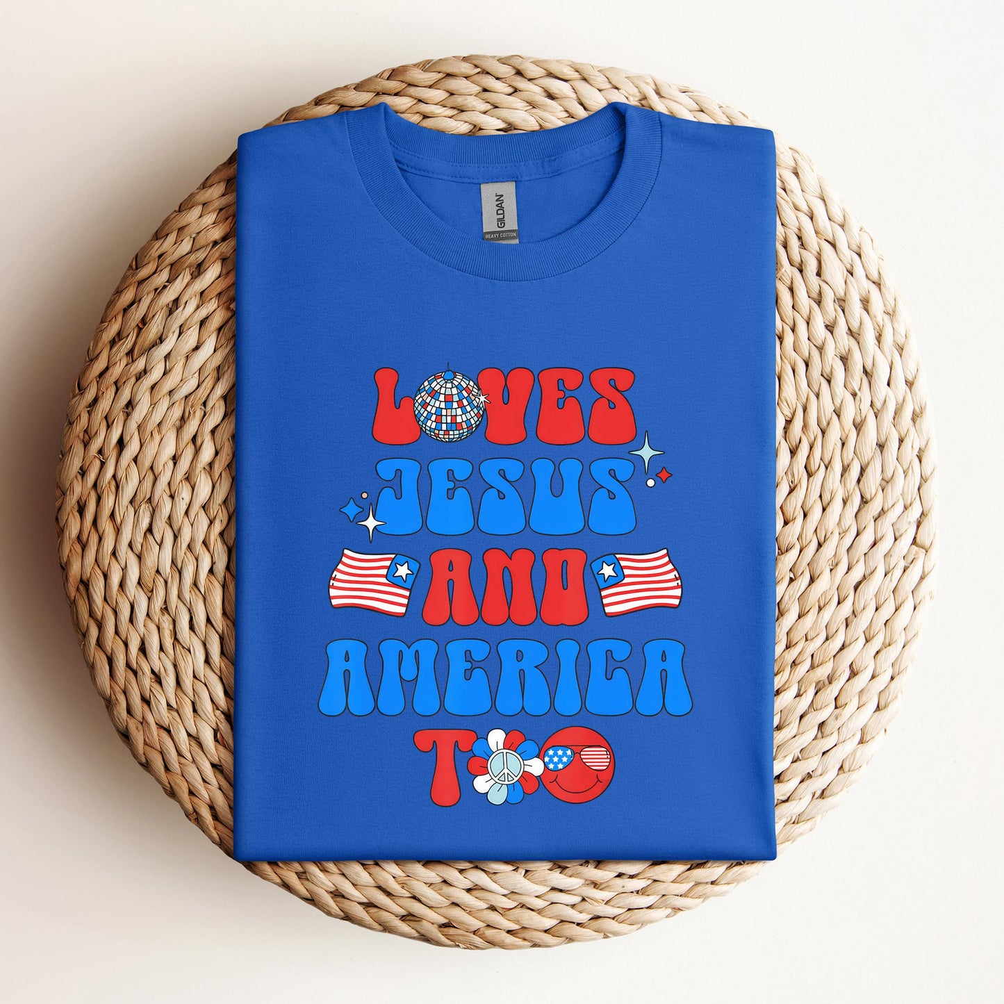 Groovy 70s Retro Loves Jesus and America Too