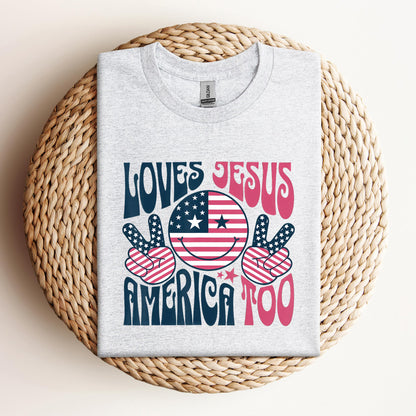 Groovy Loves Jesus And America Too God Christian 4th of July