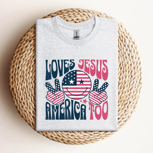 Groovy Loves Jesus And America Too God Christian 4th of July