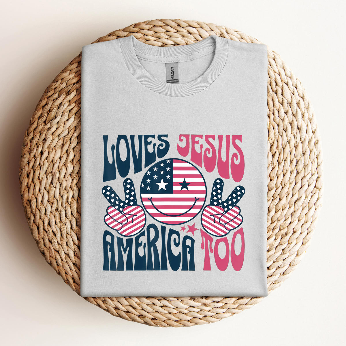 Groovy Loves Jesus And America Too God Christian 4th of July