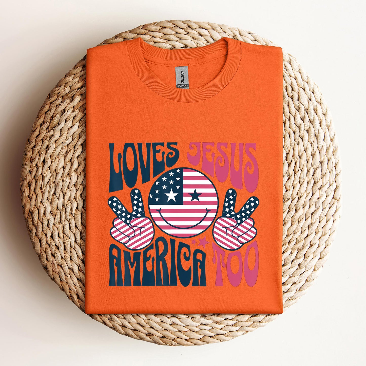 Groovy Loves Jesus And America Too God Christian 4th of July