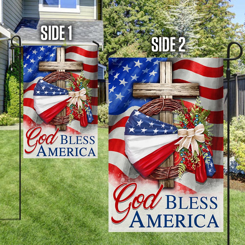 Flagwix American Flag - God Bless America American Wreath Patriot Christian Cross Flag