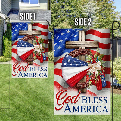 Flagwix American Flag - God Bless America American Wreath Patriot Christian Cross Flag