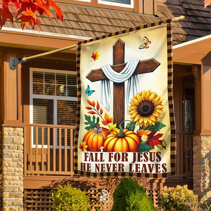 Fall Jesus Cross Flag Fall For Jesus He Never Leaves Flag