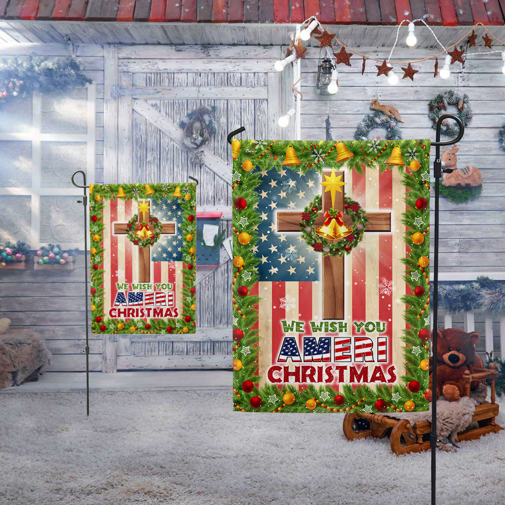 Christian Cross American Flag We Wish You Ameri Christmas Flag