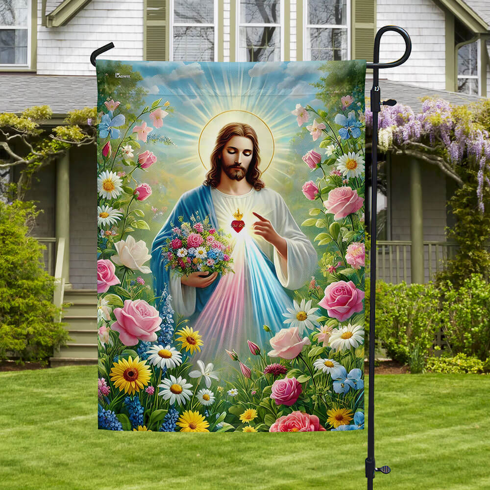 Jesus Holding Flowers Garden Spring Flag