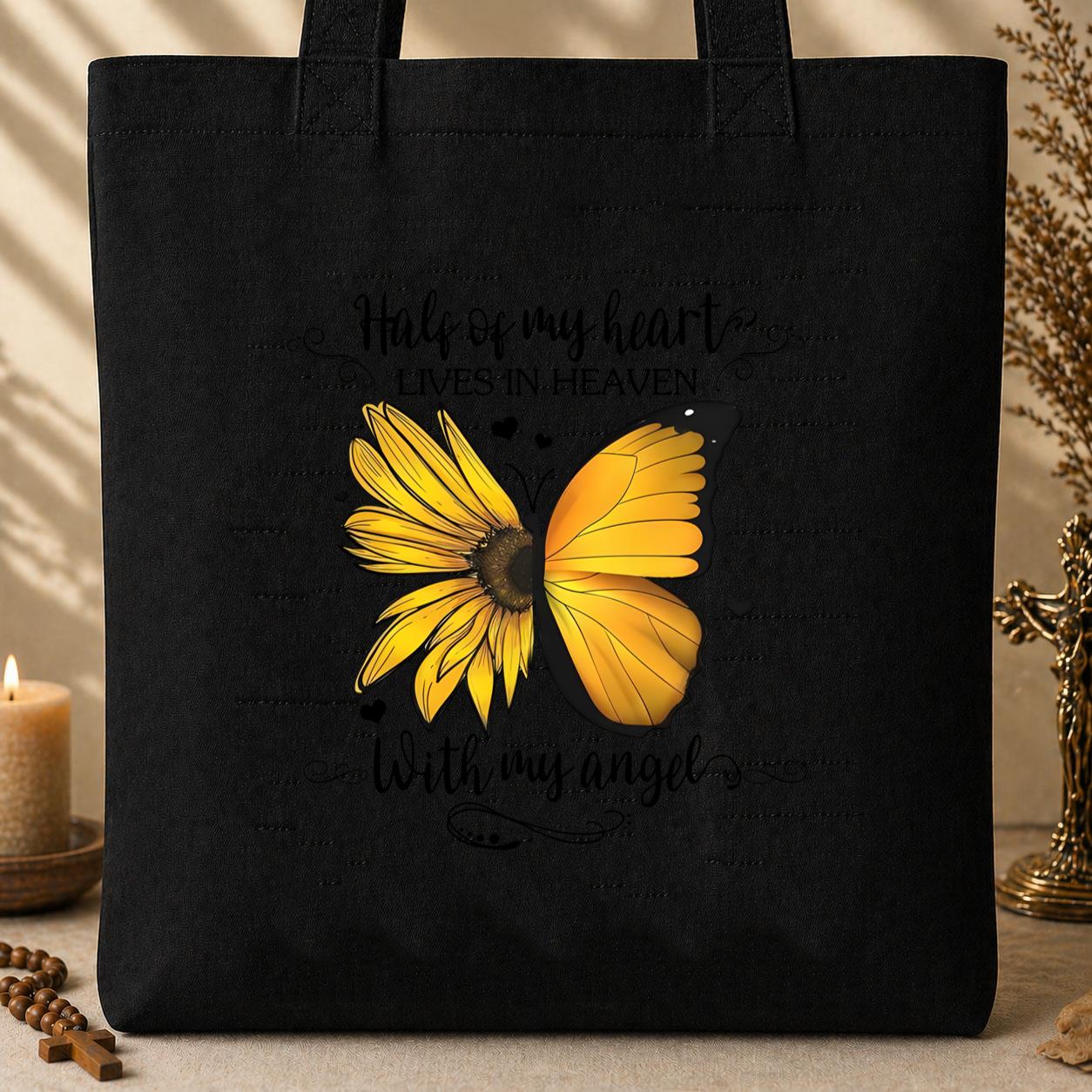 Half Of My Heart Lives In Heaven With My Angel Tote Bag