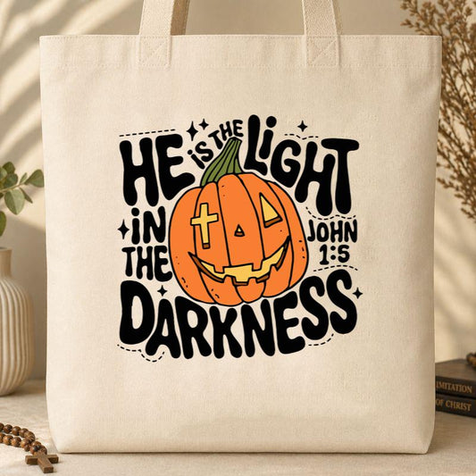 He Is The Light In The Darkness John 1.5 Tote Bag