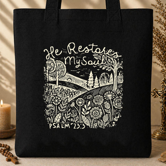 He Restores My Soul Psalm 23.3 02 Tote Bag