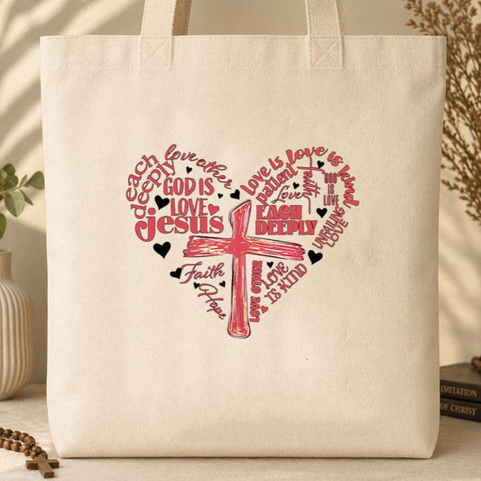 Heart Cross Love Is Patience Tote Bag