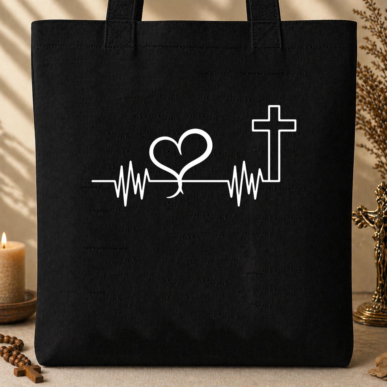 Heartbeat Heart Cross Tote Bag