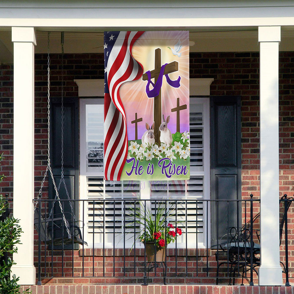 Easter Jesus Cross He Is Risen Flag