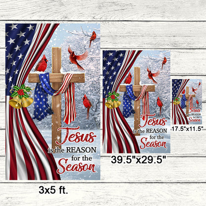 Jesus Christ Cross Flag  Jesus is The Reason for Season Christmas Flag MLN687Fv1