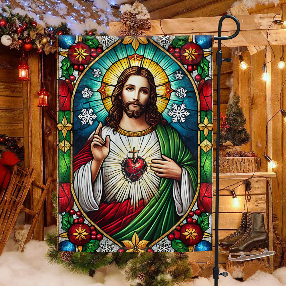 Sacred Heart of Jesus Stained Glass Christmas Flag