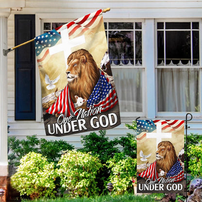 One Nation Under God Lion Lamb Christian Cross Flag
